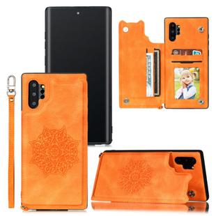 For Samsung Galaxy Note 10 Plus Mandala Embossed PU + TPU Case with Holder & Card Slots & Photo Frame & Strap(Yellow)