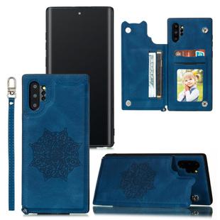 For Samsung Galaxy Note 10 Plus Mandala Embossed PU + TPU Case with Holder & Card Slots & Photo Frame & Strap(Blue)