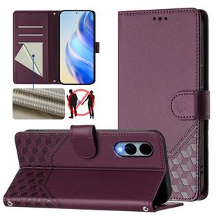 For Fujitsu Arrows We2 Honeycomb Embossing RFID Leather Phone Case(Violet)