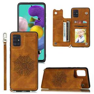 For Samsung Galaxy A31 Mandala Embossed PU + TPU Case with Holder & Card Slots & Photo Frame & Strap(Brown)