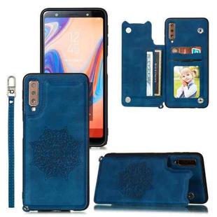 For Samsung Galaxy A50 Mandala Embossed PU + TPU Case with Holder & Card Slots & Photo Frame & Strap(Blue)