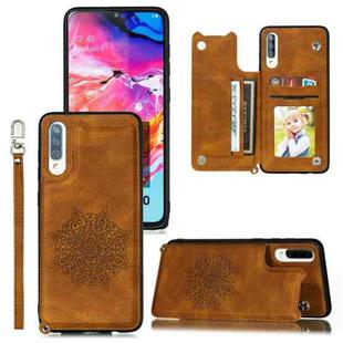 For Samsung Galaxy A70 Mandala Embossed PU + TPU Case with Holder & Card Slots & Photo Frame & Strap(Brown)