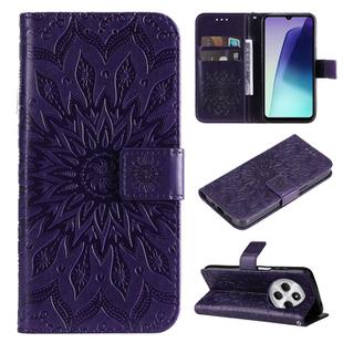 For Redmi 14C 4G Embossed Sunflower Pattern Flip Leather Phone Case(Purple)