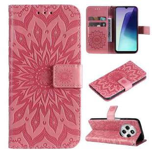 For Redmi 14C 4G Embossed Sunflower Pattern Flip Leather Phone Case(Pink)