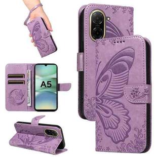 For Redmi A5 4G 173.3mm Swallowtail Butterfly Embossed Leather Phone Case(Purple)