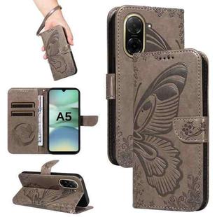 For Redmi A5 4G 173.3mm Swallowtail Butterfly Embossed Leather Phone Case(Grey)