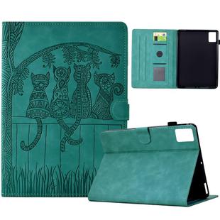 For Lenovo Tab M11 / Xiaoxin Pad 2024 Cats Embossed Leather Smart Tablet Case(Light Blue)