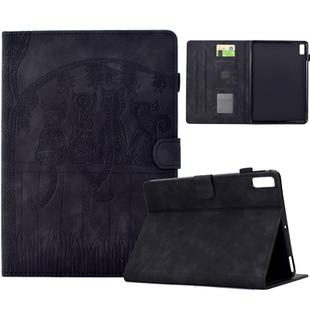 For Lenovo Tab M9 TB-310FU Cats Embossed Leather Smart Tablet Case(Black)