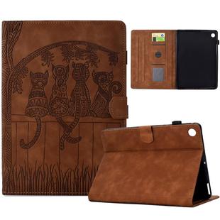 For Lenovo Tab M10 Gen 3rd Cats Embossed Leather Smart Tablet Case(Brown)