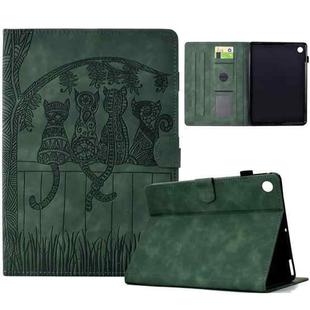 For Lenovo Tab M10 Plus Gen 3rd 2022 Cats Embossed Leather Smart Tablet Case(Green)