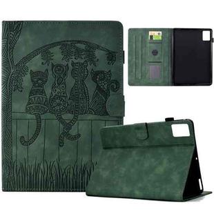For Lenovo Xiaoxin Pad 11 2025 Cats Embossed Leather Smart Tablet Case(Green)