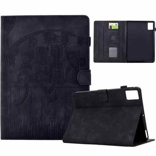 For Lenovo Xiaoxin Pad 11 2025 Cats Embossed Leather Smart Tablet Case(Black)