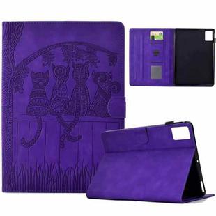 For Lenovo Xiaoxin Pad 11 2025 Cats Embossed Leather Smart Tablet Case(Purple)