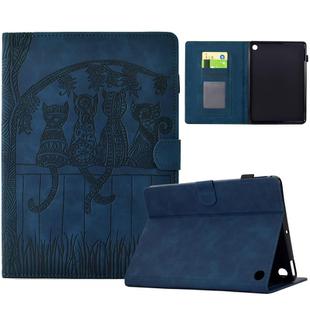 For Amazon Kindle Fire HD8 Plus 2022 Cats Embossed Leather Smart Tablet Case(Dark Blue)