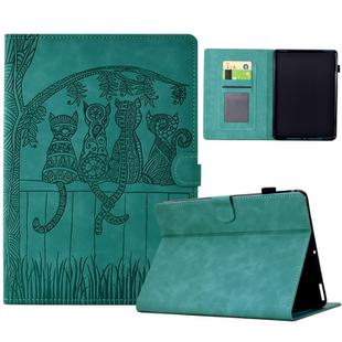 For Amazon Kindle Lite 2022 Cats Embossed Leather Smart Tablet Case(Light Blue)