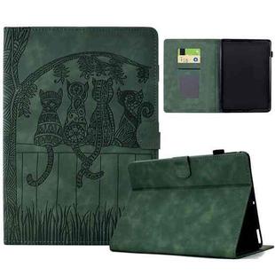 For Amazon Kindle Paperwhite 12th Gen 2024 Cats Embossed Leather Smart Tablet Case(Green)