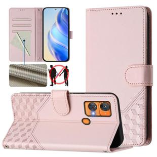 For Oukitel C33 Honeycomb Embossing RFID Leather Phone Case(Pink)