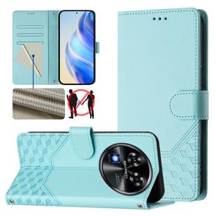 For Oukitel C37 Honeycomb Embossing RFID Leather Phone Case(Mint Green)