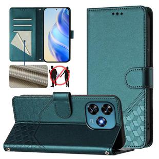 For Oukitel C51 Honeycomb Embossing RFID Leather Phone Case(Peacock Green)