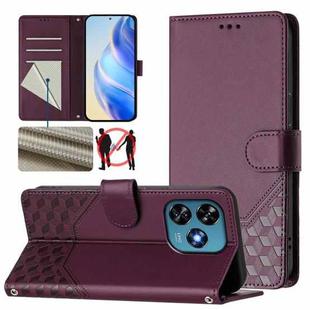 For Oukitel C51 Honeycomb Embossing RFID Leather Phone Case(Violet)