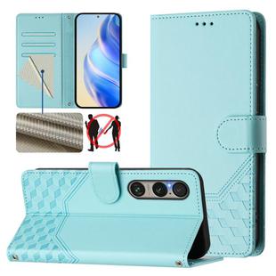 For Sony Xperia 1 VI 2024 Honeycomb Embossing RFID Leather Phone Case(Mint Green)