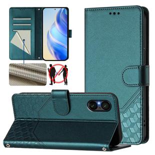 For Sony Xperia 5 V Honeycomb Embossing RFID Leather Phone Case(Peacock Green)