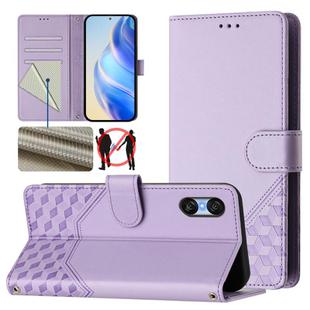 For Sony Xperia 10 VI 2024 Honeycomb Embossing RFID Leather Phone Case(Light Purple)