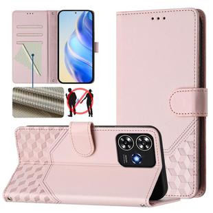 For ZTE Blade A73 4G Honeycomb Embossing RFID Leather Phone Case(Pink)