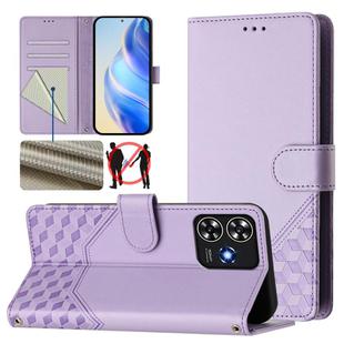 For ZTE Blade A73 4G Honeycomb Embossing RFID Leather Phone Case(Light Purple)