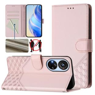 For ZTE Blade V40s Honeycomb Embossing RFID Leather Phone Case(Pink)