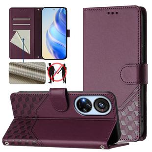 For ZTE Blade V40s Honeycomb Embossing RFID Leather Phone Case(Violet)