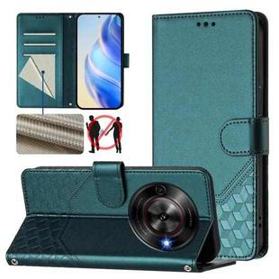 For ZTE Blade A75 5G Honeycomb Embossing RFID Leather Phone Case(Peacock Green)