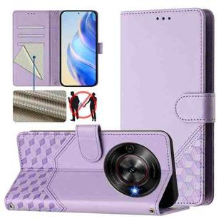 For ZTE Blade A75 5G Honeycomb Embossing RFID Leather Phone Case(Light Purple)