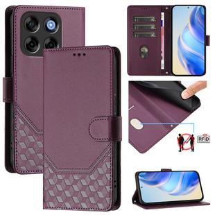 For ZTE Blade V70 Honeycomb Embossing RFID Leather Phone Case(Violet)