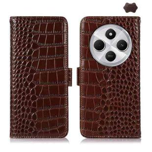 For Redmi 14C 4G Crocodile Top Layer Cowhide Leather Phone Case(Brown)