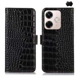 For Redmi 13X Crocodile Top Layer Cowhide Leather Phone Case(Black)