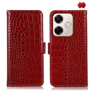For Redmi 13X Crocodile Top Layer Cowhide Leather Phone Case(Red)