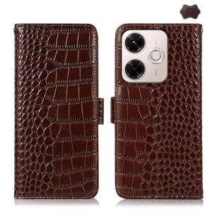 For Redmi 13X Crocodile Top Layer Cowhide Leather Phone Case(Brown)