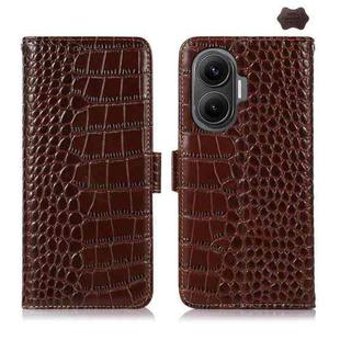 For Redmi Turbo 4 Pro Crocodile Top Layer Cowhide Leather Phone Case(Brown)