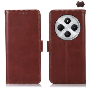 For Redmi 14C 4G Magnetic Crazy Horse Texture Genuine Leather RFID Phone Case(Brown)