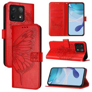 For Xiaomi 14T Pro Embossed Butterfly Leather Phone Case(Red)