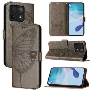 For Xiaomi 14T Pro Embossed Butterfly Leather Phone Case(Grey)