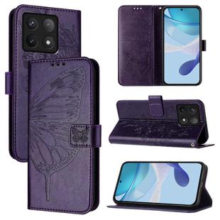 For Xiaomi 14T Pro Embossed Butterfly Leather Phone Case(Dark Purple)