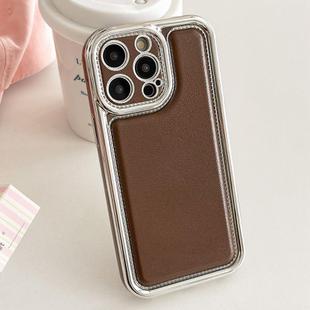 For iPhone 15 Pro Max Electroplated Edge Frosted Leather TPU Phone Case(Coffee Color)