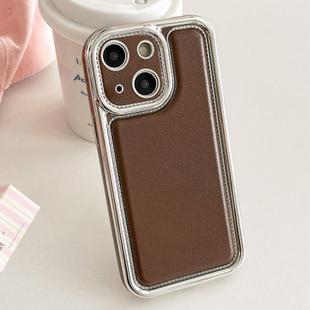 For iPhone 15 Plus Electroplated Edge Frosted Leather TPU Phone Case(Coffee Color)