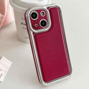 For iPhone 15 Electroplated Edge Frosted Leather TPU Phone Case(Wine Red)