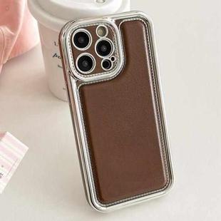 For iPhone 14 Pro Max Electroplated Edge Frosted Leather TPU Phone Case(Coffee Color)