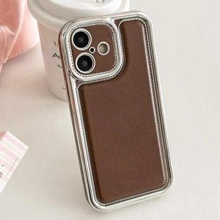 For iPhone 16 Plus Electroplated Edge Frosted Leather TPU Phone Case(Coffee Color)