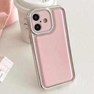 For iPhone 16 Electroplated Edge Frosted Leather TPU Phone Case(Pink)