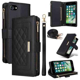 For iPhone 7 / 8 / SE 2022 Crossbody Zipper Wallet Rhombus Leather Phone Case(Black)